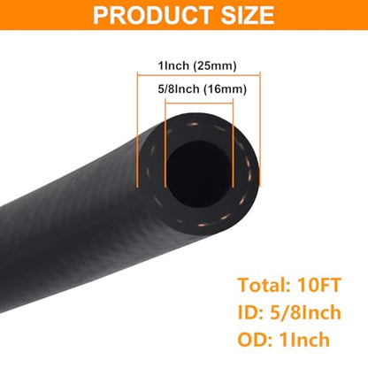 5/8 Inch ID Fuel Line Hose - 10FT Fuel Line with 10PCS Hose Clamps,300PSI High-Pressure Fuel Line for Automotive Fuel Systems Engines (5/8" ID-10Ft) - size: 5/8" ID-10Ft