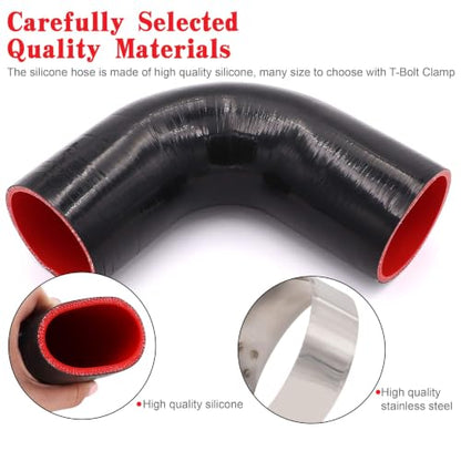 90 Degree Elbow Coupler Silicone Hose 4-Ply 3.5-inch(89mm) for Turbo/Intercooler/Intake Piping,Length 120mm Thickness 5mm with T-Bolt Clamp - size: 3.5 Inch