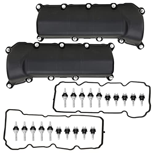 MITZONE Left and Right Engine Valve Cover Set with Gasket Bolts Compatible with 2002-2012 Dodge Dakota Durango Nitro RAM 1500 Jeep Liberty Commander Grand Cherokee 3.7L Replace 53021937AC 53021938AB - color: Black (Left and Right Side)