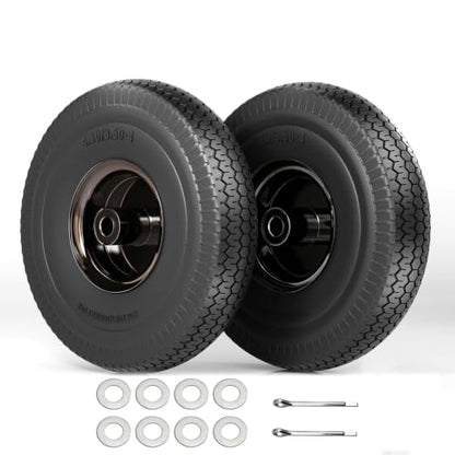 4.10/3.50-4 Flat Free Tire, 10 Inch Solid Tires with 5/8" Axle Bore Hole - color: 2Pack-Black