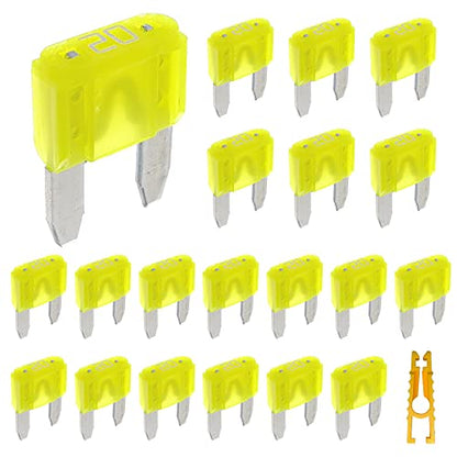 20pcs Mini Blade Fuse and 1 Fuse Puller 20A 32V Fast Blow for Replacement Fuses for Car/RV/Truck/Motorcycle/Boat (Mini 20 Amp)