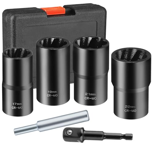 6 PCS Twist Socket Set, Stripped Lug Nut Remover Wheel Lock Removal Kit Extractor Set for Removing Damaged, Dead, Rusted, Rounded-Off Bolts, Nuts & Screws-17MM,19MM, 21MM, 22MM - style: 17mm,19mm,21mm,22mm