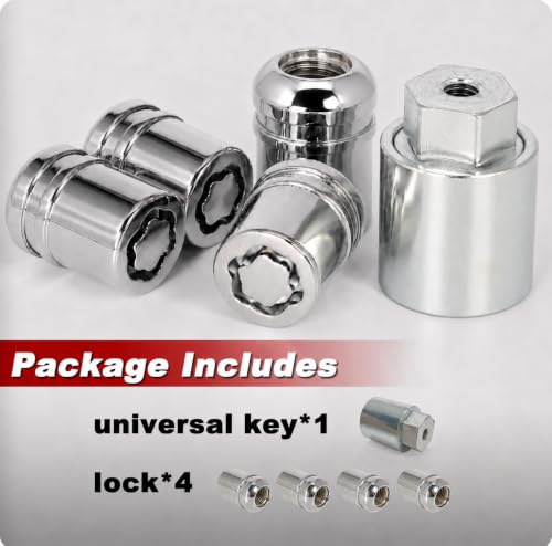 Anti-Theft Wheel Lock Lug Nuts, M12x1.5, 4-Piece Set + 1 Hex Key, Compatible with Honda Accord, CR-V, Civic, HR-V，Replace 08W42-SNA-101