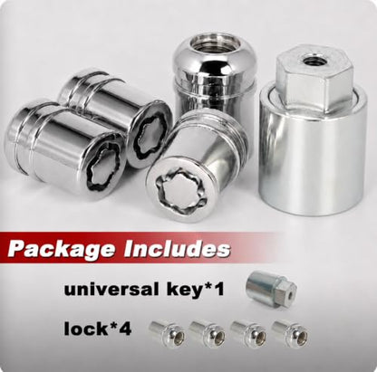 Anti-Theft Wheel Lock Lug Nuts, M12x1.5, 4-Piece Set + 1 Hex Key, Compatible with Honda Accord, CR-V, Civic, HR-V，Replace 08W42-SNA-101