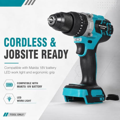 1300 In-lbBrushless Impact Drill for Makita 18V Battery, 1/2'' Metal Chuck Hammer Drill - color: Impact Drill With Handle