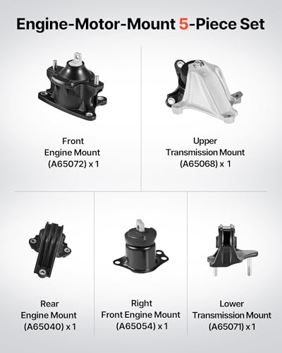 VEVOR Engine Motor Mount and Transmission Mount Kit Replacement, Set of 5, Compatible with 2013-2017 Honda Accord 2.4L L4, Replace OE# A65072 A65054 A65040 A65068 A65071, Secure Support - size: 2013-2017 Honda Accord 2.4L