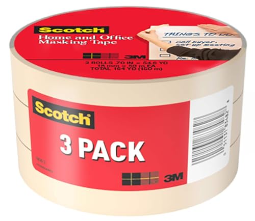 Scotch Masking Tape, 0.70 in x 54.6 yd, Great for Everyday Use, Strong Adhesive, Tan Masking Tape (3436-3), 3 Rolls (Pack of 2) - size: 3 Rolls (Pack of 2)