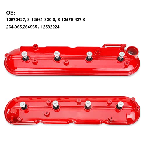 Upgrade Aluminum Engine Valve Covers Compatible with 1999-2008 Cadillac Escalade Chevy Silverado, Suburban Tahoe Trailblazer GMC Sierra Yukon Replaces Parts 12570427 12582224 - color: RED(Aluminum)