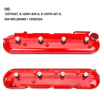 Upgrade Aluminum Engine Valve Covers Compatible with 1999-2008 Cadillac Escalade Chevy Silverado, Suburban Tahoe Trailblazer GMC Sierra Yukon Replaces Parts 12570427 12582224 - color: RED(Aluminum)