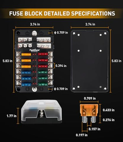 12 Way Fuse Block, Fuse Blocks 12 Volt Automotive with LED Indicator Water Resistant Marine Fuse Panel, Fuse Box 12V with 36 Blade Fuses for 12V/24V Auto Boat RV Golf Cart Truck Car Marine - color: 12 Way Fuse Block