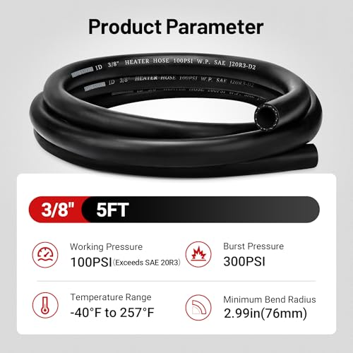 EVIL ENERGY 3/8" Heater Hose 5FT Coolant Radiator SAE 20R3 100PSI - size: 3/8 Inch
