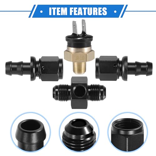 Coolant Hose Thermostat Switch Kit, 6AN 150'F on - 135'F Off Transmission Cooler Sensor Fan Oil Cooler Radiator Electric Switch Fitting Universal for Car Truck Metal Black - size: 150'F on - 135'F