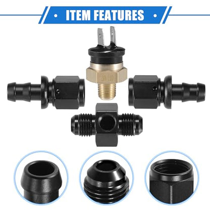 Coolant Hose Thermostat Switch Kit, 6AN 150'F on - 135'F Off Transmission Cooler Sensor Fan Oil Cooler Radiator Electric Switch Fitting Universal for Car Truck Metal Black - size: 150'F on - 135'F