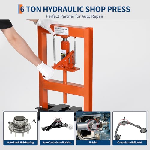6-Ton Hydraulic Shop Press, h-Frame with Adjustable Height, Movable Plates