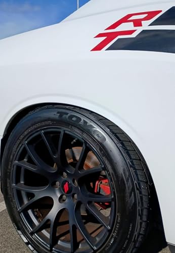 (Set of 4) 63mm=2.5 inches // Slash Wheel Center Caps Covers HubCaps + Tire Valve Stem Caps Trim for Dodge Charger Challenger Durango Hornet Dart R/T SRT Magnum Nitro Journey Caliber Avenger - color: red // on gloss black wheel caps + tire valve caps