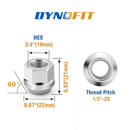 dynofit 1/2"-20 Lug Nuts Compatiable with Ford Ranger Mustang Jeep Grand Cherokee Wrangler,20pcs 1/2x20 Chrome Open End Wheel Nuts,for Explore Crown Victoria 5 Lug Aftermarket Wheels - size: 1/2"-20,Hex 3/4”