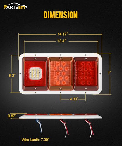 Partsam 2x LED Triple Tail Lights 45 LEDs, Rectangle Vertical Horizontal Mount LED Trailer Truck Camper RV Stop Turn Tail Lights Backup Reverse Taillights w Gasket White Base Amber/Red/Clear Lens 12V - color: White Base
