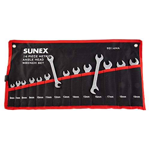 SUNEX TOOLS 9914M Metric Angle Wrench Set, Fully Polished, 6mm - 19mm, 14-Piece - size: Metric, style: Metric Angle Head