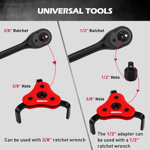 10-Piece Oil Filter Wrench Set 2-3/8"to 4-3/4", 12-Inch Adjustable Oil Filter Plier, Universal 3-Jaw Oil Filter Wrench, 1/2"Quick Release Ratchet Handle, 1/2"-3/8" Adapter, Towel in Storage Case - style: New Version
