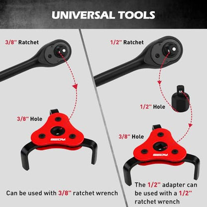 10-Piece Oil Filter Wrench Set 2-3/8"to 4-3/4", 12-Inch Adjustable Oil Filter Plier, Universal 3-Jaw Oil Filter Wrench, 1/2"Quick Release Ratchet Handle, 1/2"-3/8" Adapter, Towel in Storage Case - style: New Version