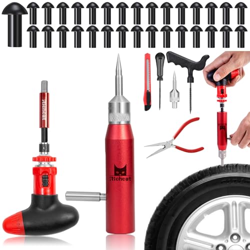 Richcat Tubeless Tire Puncture Repair Kit with Mushroom Plug, Repairs punctures and Flat Tires for Motorcycles, Cars, Trucks, ATVs and Tractors - size: 30pcs Mini Plug Kit
