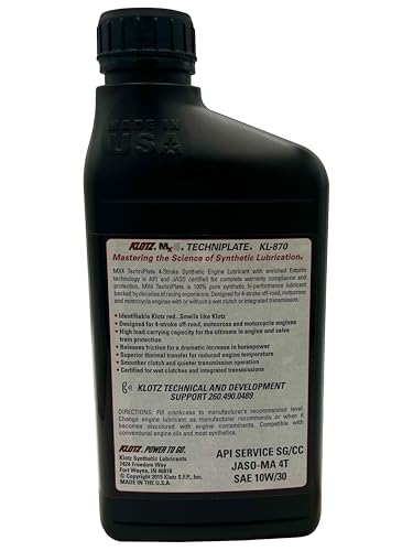 Klotz MX-4 TechniPlate, Hi-Performance Synthetic Motor Oil Lubricant for 4-Stroke Off-Road Racing Motorcycle & ATV Engines (10W-30) - size: 10W-30