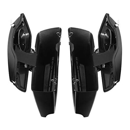 TCT-MOTORPARTS 4" Extended Hard Saddlebag 6x9'' Speaker Lid Fit For Harley Touring CVO Road Glide Electra Glide Street Glide Road King 2014-2024 - color: Vivid Black w/ Chrome Latches + 6x9 Speaker Lids