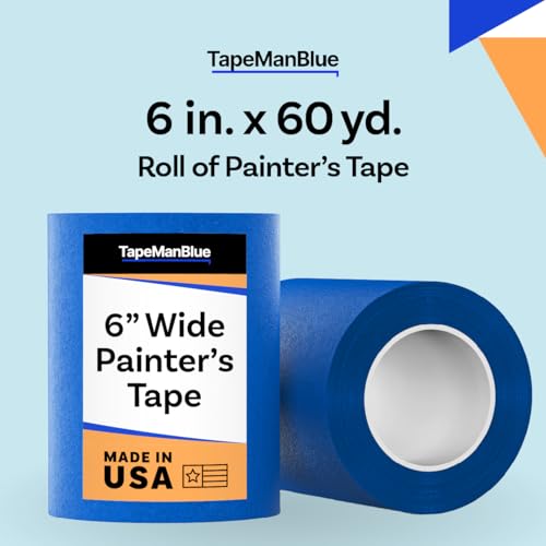 TapeManBlue Wide Painters Tape 6 inch x 60 yds, Made in USA, Extra Wide Masking Tape for Laser Cutting, 3D Printing, and Painting, Removes Cleanly with No Residue