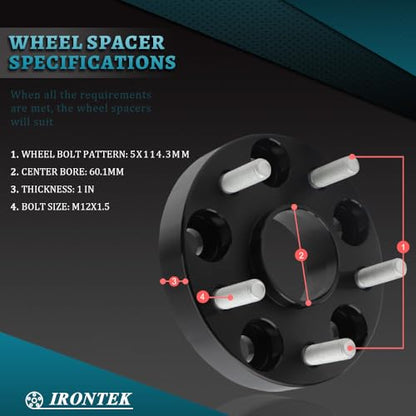 IRONTEK 5x114.3mm Wheel Spacers Compatible for Lexus ES300 300h, GS300 350 430 450, IS250, LS400 430; for Toyota Tacoma, Highlander, Rav4, Avalon Forged 1in Thread Pitch M12x1.5 Hub Bore 60.1mm 4PCS - size: 5x4.5-1in-4PCS