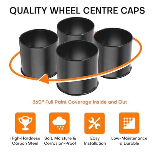 4Pcs 4.25inch Wheel Center Caps Fit 4.25" Center Bore Truck Trailer RV SUV Wheels Rims, Carbon Steel Matt Black Open-end Push Through Hub Covers - color: Matt Black, size: 4.25in