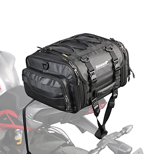 Rhinowalk Motorcycle Saddle Bag Motorbike Tail Bag Waterproof Expandable Pannier Bag Powersports Travel Luggage (Black, 26L) - color: Black, size: 26L