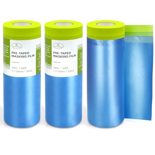 Tangibay Pre-Taped Masking Film for Painting, 44" x 66', 3 Rolls - size: 3 Rolls: 44"