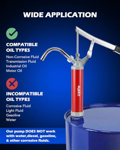 OMT 55 Gallon Drum Pump, Lever Action Barrel Pump for 15 to 55 gal Drums - color: Red Lever Action Steel Pump