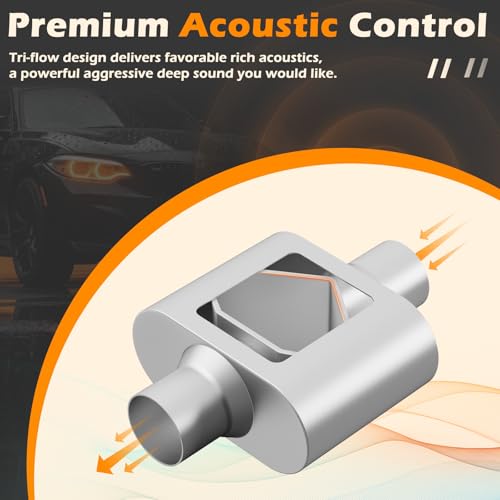 A-KARCK Single Chamber Muffler 2.5" Center Inlet 2.5" Center Outlet, 13" Overall Length Aluminized Steel Aggressive Sound Race Muffler (2 Pcs) - color: Silver, size: 2.5 Inch-2