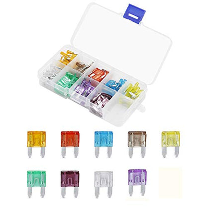 AHL 90PCS Mini Automotive Fuse Kit(5A 7.5A 10A 15A 20A 25A 30A 35A 40A),Car Fuses Assortment Kit,Mini Blade Fuses Automotive for Car, RV, Boat,Truck, Marine, Motorcycle, Auto, ATV Fuse - size: Mini 90pcs