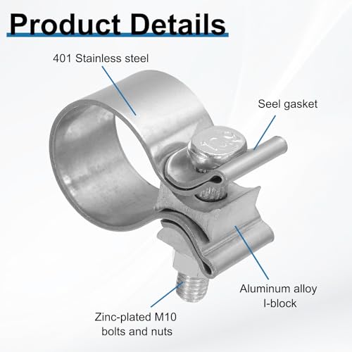 HARFINGTON 410 Stainless Steel Exhaust Clamp 1.57" Butt Joint Narrow Band Muffler Seal Exhaust Narrow Lap Butt Clamps for Pipes Mufflers Converters System Repair, Silver - size: Range 40-48 mm, Band Width 30mm