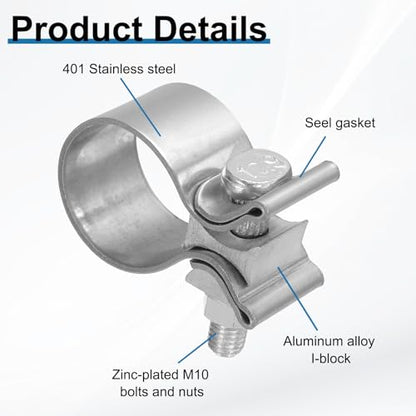 HARFINGTON 410 Stainless Steel Exhaust Clamp 1.57" Butt Joint Narrow Band Muffler Seal Exhaust Narrow Lap Butt Clamps for Pipes Mufflers Converters System Repair, Silver - size: Range 40-48 mm, Band Width 30mm