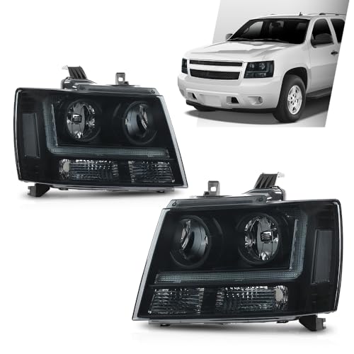 G-PLUS Headlights Assembly Projector Factory Headlamps Compatible with Chevy Tahoe Suburban 2007-2014 Smoky Lens Black Housing Clear Reflector Left & Right Bumper Head Light,faros delanteros - size: [LED Smoky] 2007-2014 Suburban