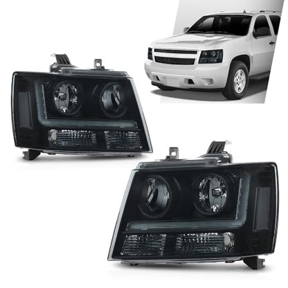 G-PLUS Headlights Assembly Projector Factory Headlamps Compatible with Chevy Tahoe Suburban 2007-2014 Smoky Lens Black Housing Clear Reflector Left & Right Bumper Head Light,faros delanteros - size: [LED Smoky] 2007-2014 Suburban