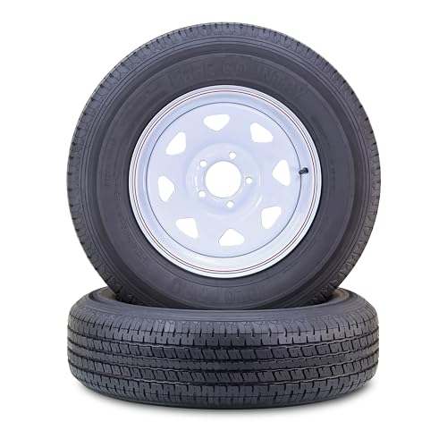 FREE COUNTRY Trailer Tire Wheel ST205/75R15 10PR E 111N 5X5 White Spoke Pk2 - color: White, size: 5x5"PCD