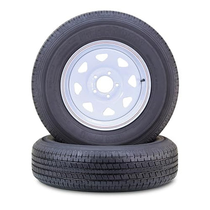 FREE COUNTRY Trailer Tire Wheel ST205/75R15 10PR E 111N 5X5 White Spoke Pk2 - color: White, size: 5x5"PCD