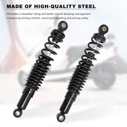Minho Dual Rear Shock Absorbers with Adjustable Spring Preload in Heavy Iron Material Compatible with Chinese GY6 4-Stroke Engine Taotao ATV Go Kart, Black Color, 310MM Length - size: 310mm