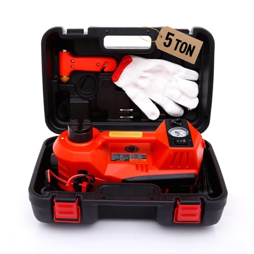 Trihelper Electric Car Jack 5 Ton 12V Floor Jack Hydraulic Jack Stand Car Lift Jack with Integrated Tire Pump for SUV Truck Sedan Vehicle Roadside Emergency Tire Change - color: Red