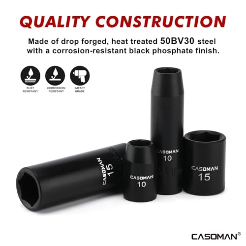 CASOMAN 27 Pieces 3/8-Inch Drive Impact Socket Set, Deep & Shallow, Metric (7mm - 19mm), 6 Point, CR-V Steel - size: 3/8"Dr. Metric