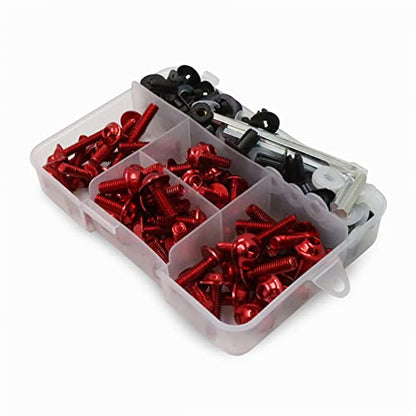 Worldmotop Fairing Bolt Kit Screws Fasteners Universal Compatible with Yamaha Honda Kawasaki Suzuki BMW,Fairing Bolt Kits Metric Bolts and Nuts Kit(red) - color: red
