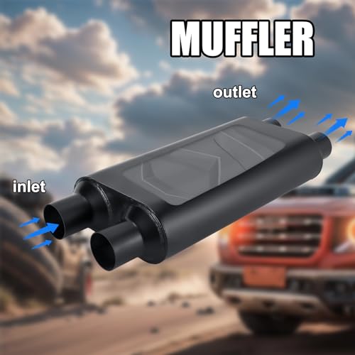 Universal 80Series Mufflers 3.0 Inch Dual Inlet (ID) 3.0 Inch Dual Outlet (ID), 3 Chamber Performance Automotive Muffler Exhaust FH20D20 - color: Black, size: 3"