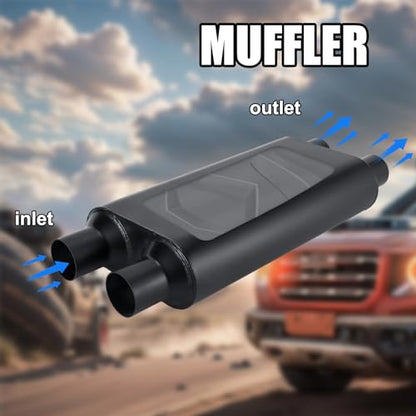 Universal 80Series Mufflers 3.0 Inch Dual Inlet (ID) 3.0 Inch Dual Outlet (ID), 3 Chamber Performance Automotive Muffler Exhaust FH20D20 - color: Black, size: 3"
