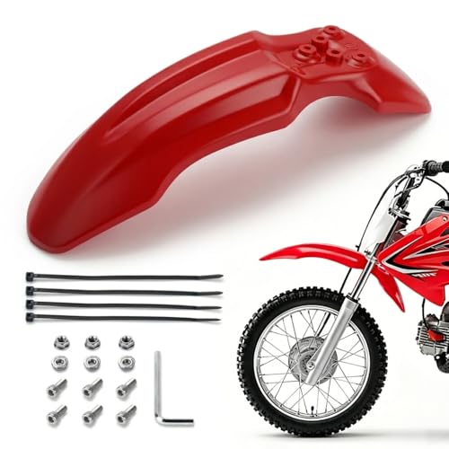 Dirt Bike Front Fender for Yozma IN10 Tuttio Soleil 01 MX350/500/650 SX500 KX110 XR70 Ridstar Q20 CRF50 Style with Mounting Bolts Ebike Dirt Pit Bike Wheel Mudguard (Red) - color: Red