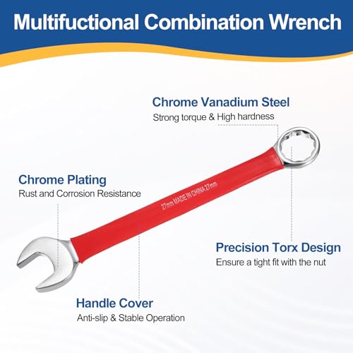 HARFINGTON 2Pcs Metric Combination Wrench 27mm 12-Point Box & Open End CR-V - size: 27mm