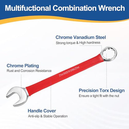 HARFINGTON 2Pcs Metric Combination Wrench 27mm 12-Point Box & Open End CR-V - size: 27mm